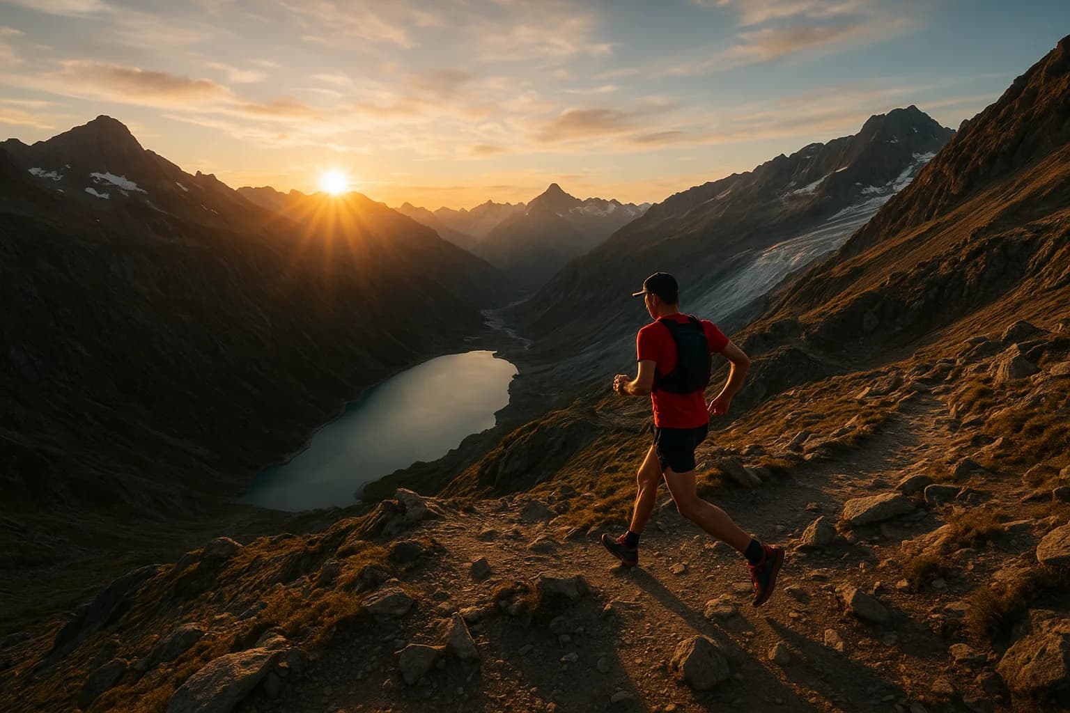 Sentiero di cresta al Grand Col Ferret all'alba, al confine tra Italia e Svizzera, lungo il percorso della CCC