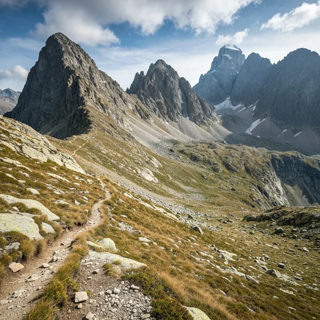 Sentiero d'alta quota nel Parco Nazionale del Gran Paradiso, Valle d'Aosta, lungo il tracciato del Tor des Géants